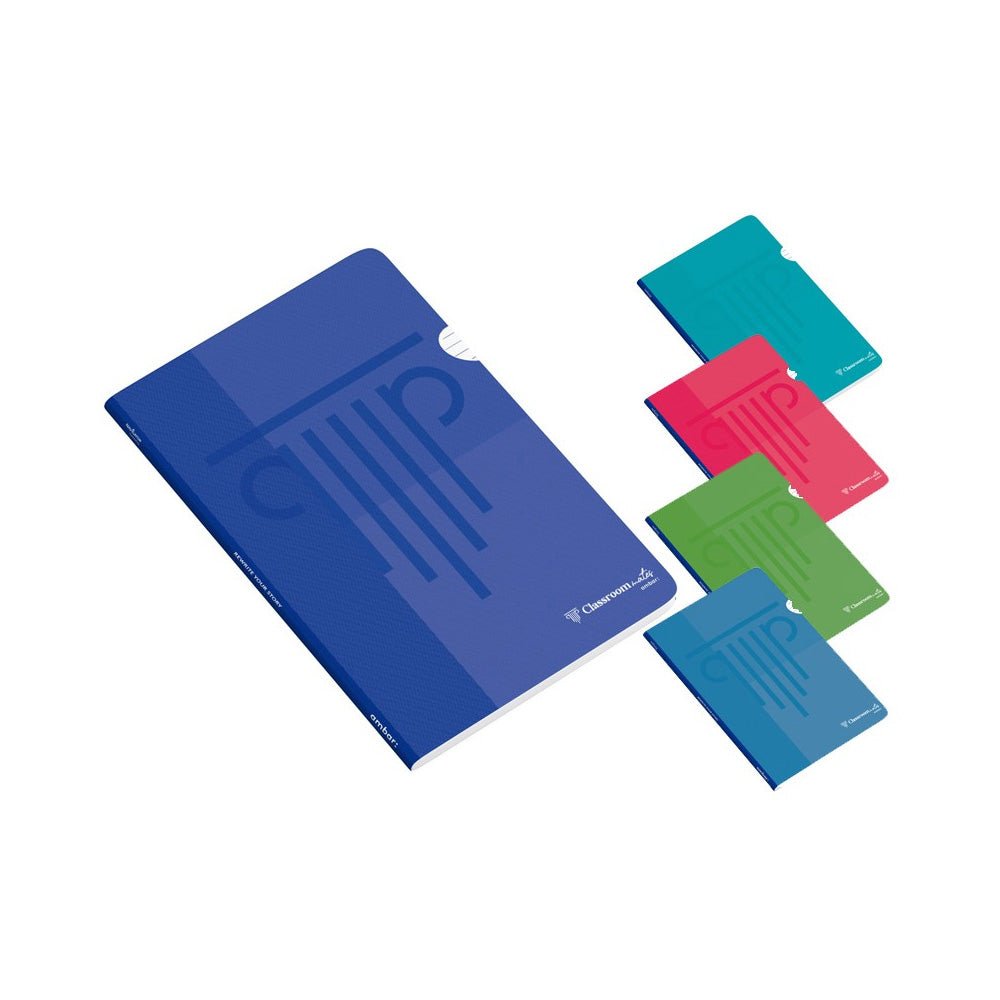 Caderno agrafado A4 pautado Ambar, capa de plástico PP na cor ambar, com 48 folhas, design colorido e resistente