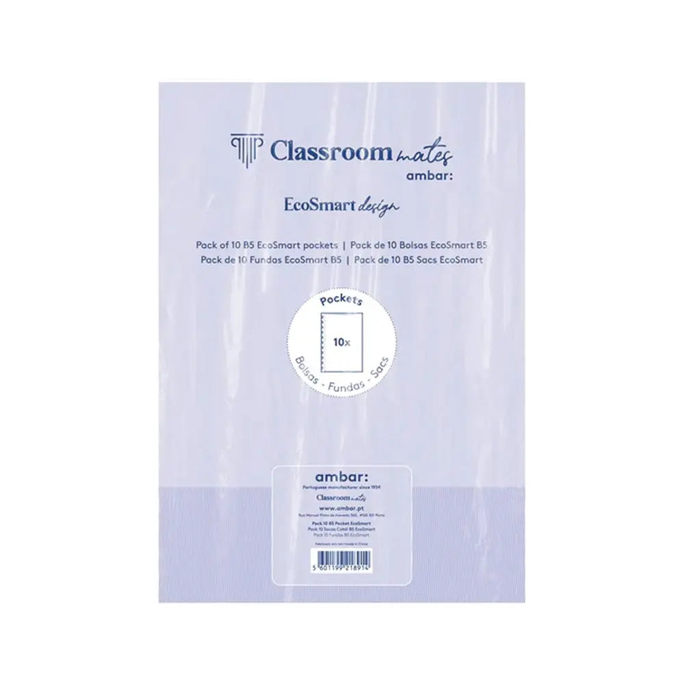 Carrinho de 10 micas EcoSmart Ambar B5 para cadernos, proteção transparente para páginas de cadernos Ambar.