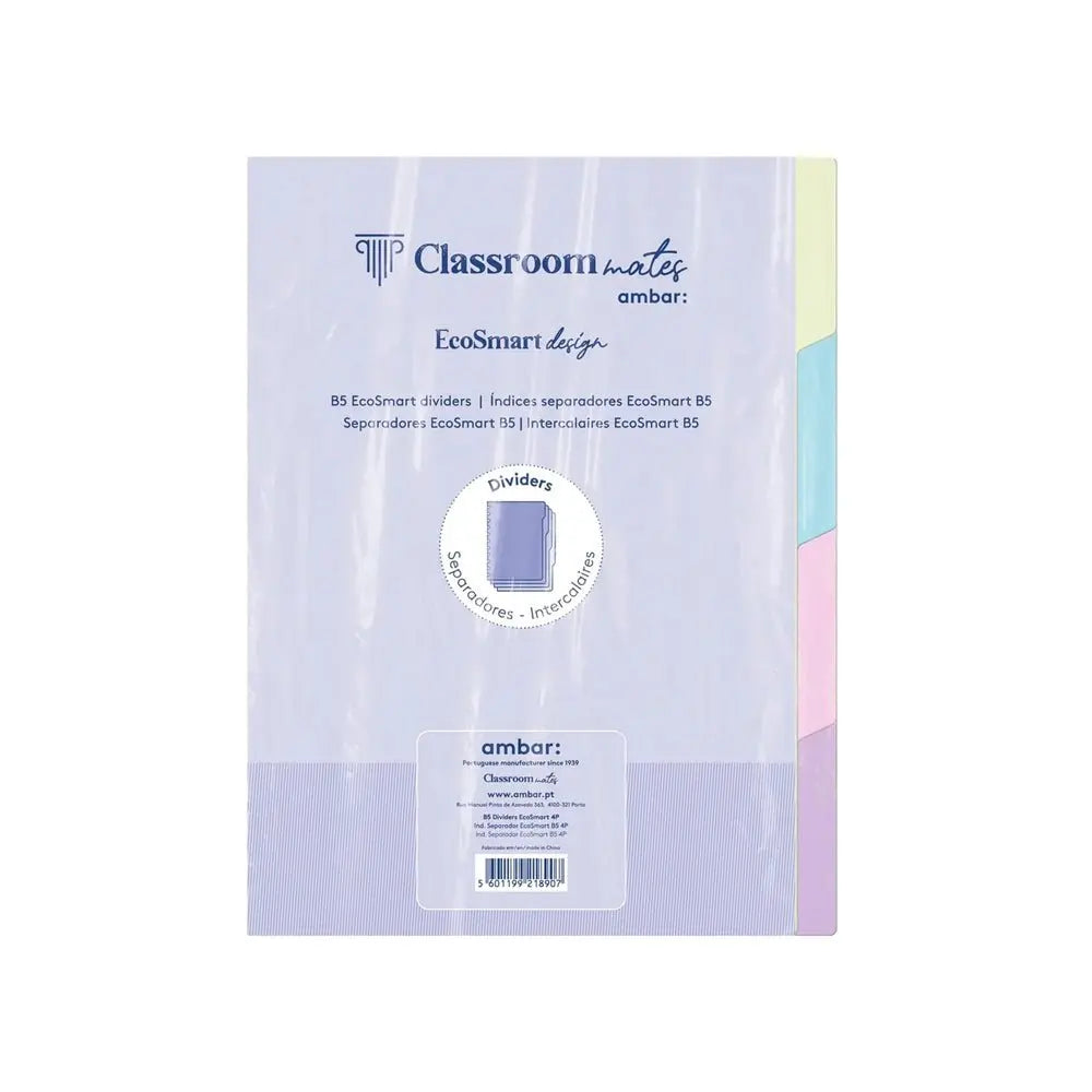 Separadores de caderno EcoSmart Ambar B5, kit com 4 unidades, feitos para organizar cadernos Ambar EcoSmart.