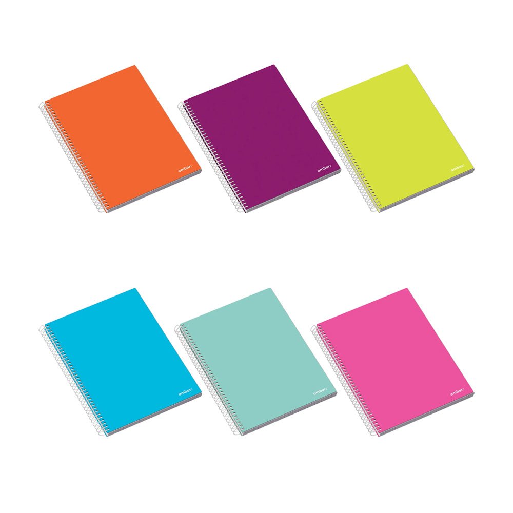 Caderno espiral A5 pautado Ambar School com capa em cor ambar e 80 folhas de papel 90g