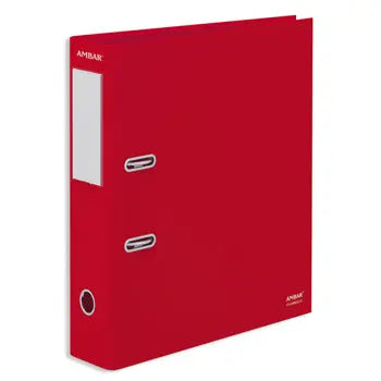 Pasta arquivo Ambar L/L com rabo vermelho para organização e armazenamento de documentos.