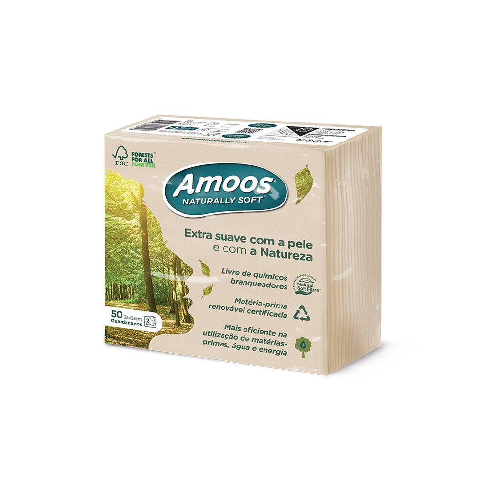 Guardanapos de mesa Cru Amoos Naturally Soft, 33x33cm, pacote com 50 unidades, guardanapos de duas folhas para refeições.