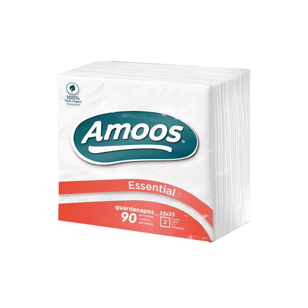 Guardanapos brancos Amoos 33x33cm para mesa, pacote com 90 unidades, guardanapos de duas folhas para festas e eventos.