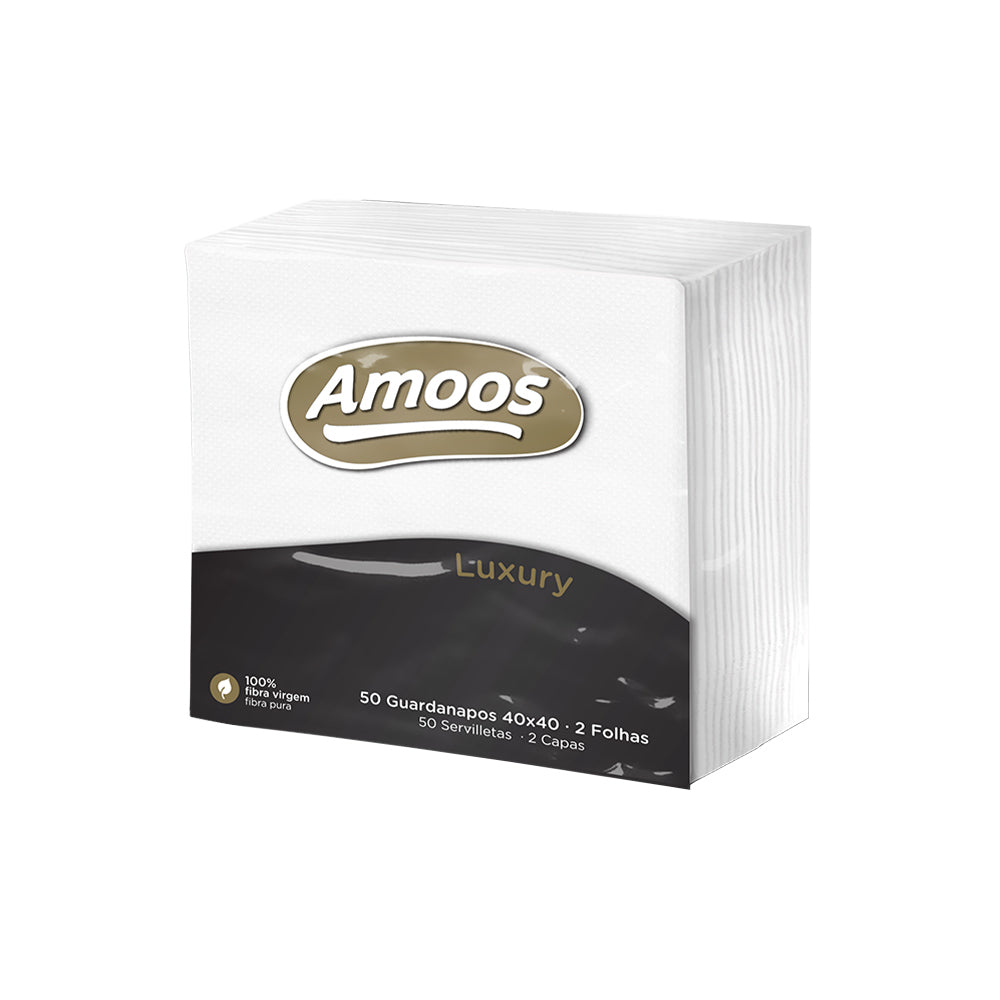 Guardanapos brancos Amoos Luxury 40x40cm, kit com 50 unidades, guardanapos de mesa 2 folhas, elegantes e de alta qualidade