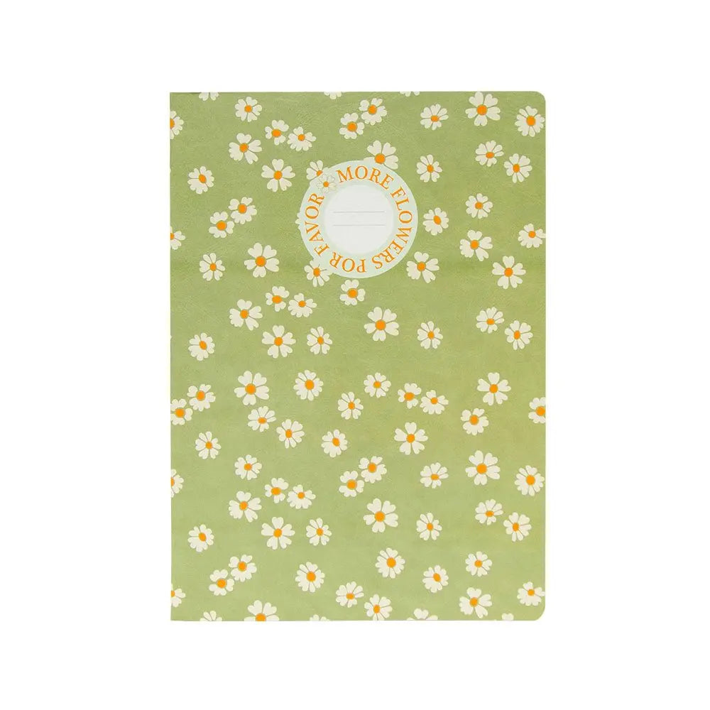 Caderno A4 quadriculado Flowers Verde Ancor com 48 folhas, papel para escrita e estudos, capa decorada com flores verdes.