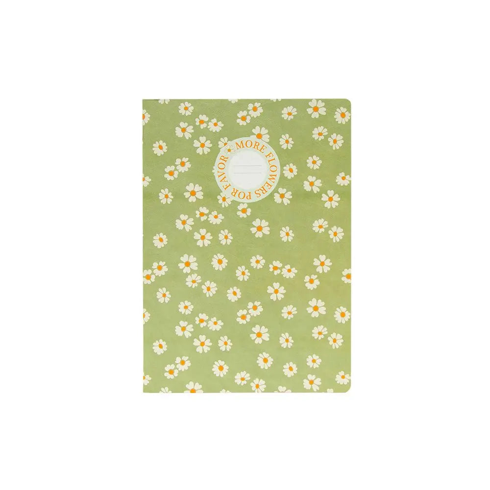 Caderno A5 quadriculado Flowers verde da Ancor com 48 folhas, ideal para anotações e registros.