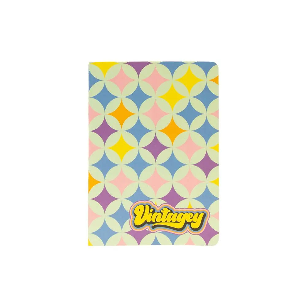 Caderno agrafado A5 quadriculado Vintagey Sparks da Ancor com 48 folhas, capa com design vintage e linhas quadradas internas