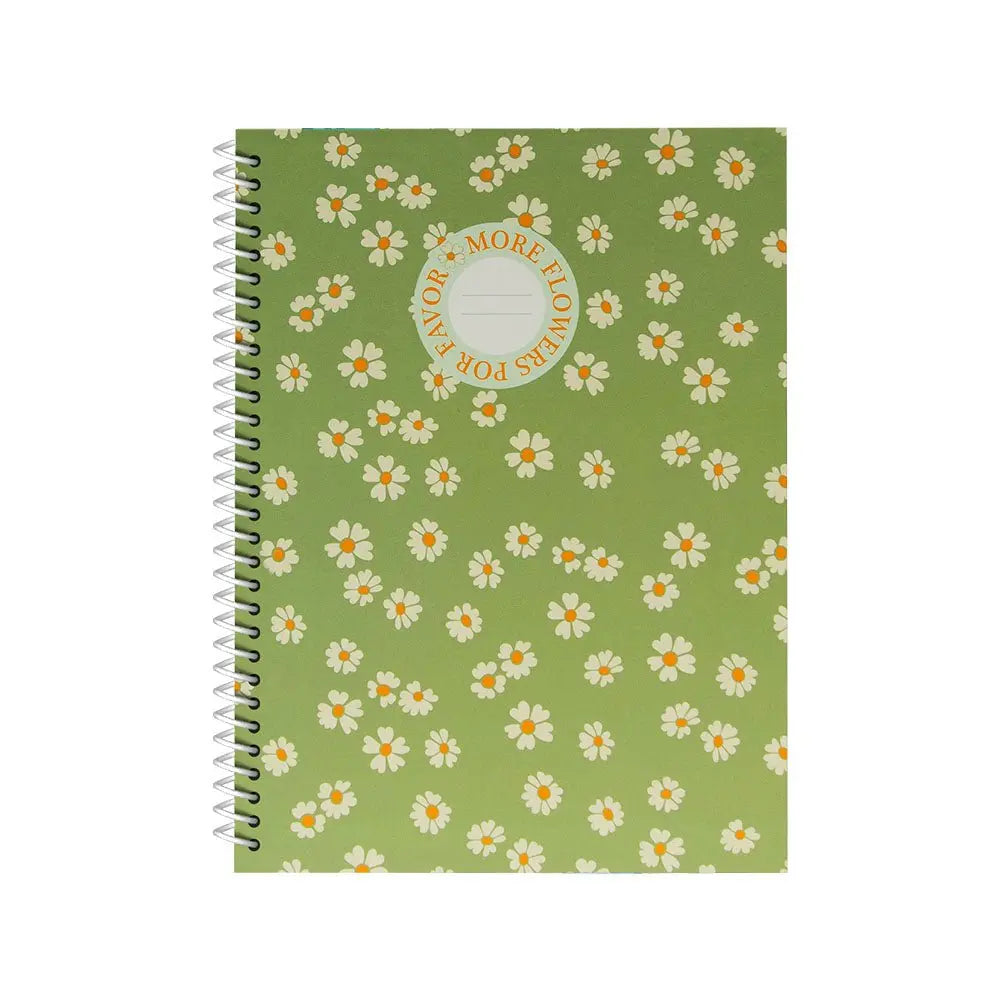 Caderno espiral A4 pautado Flowers Verde da marca Ancor, com 80 folhas, capa decorada com flores verdes.