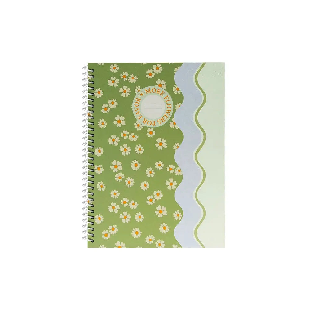 Caderno Espiral A5 pautado Flowers Waves da marca Ancor com 80 folhas, capa decorada com padrão de flores e ondas.
