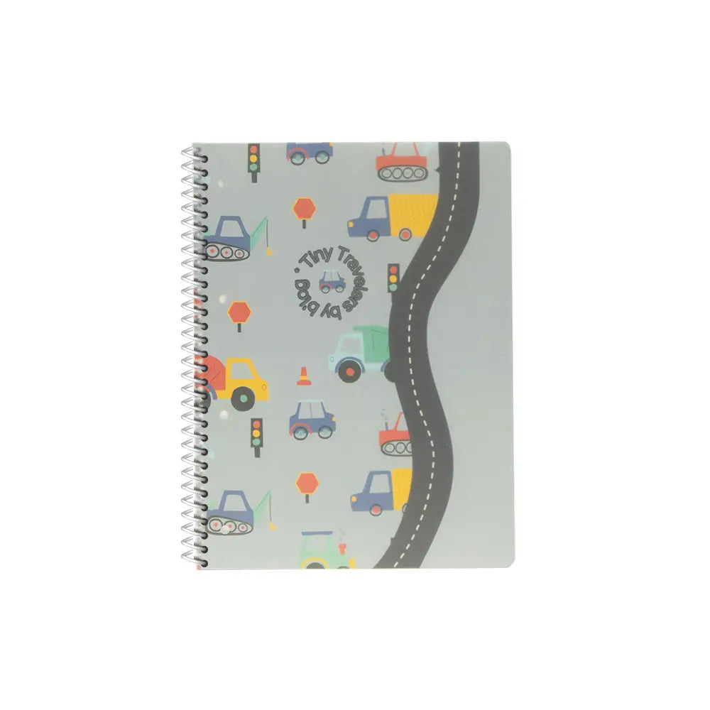 Caderno espiral A5 quadriculado Cars PP da marca Ancor com 80 folhas, capa decorada com tema de carros.