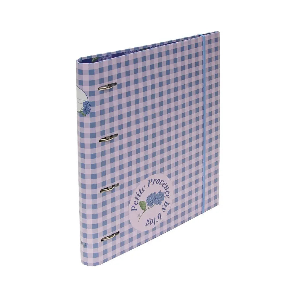 Pasta arquivo A4 Ancor Provence Vichy Rose com recarga pautada e separador, em tom rosa com detalhes florais.