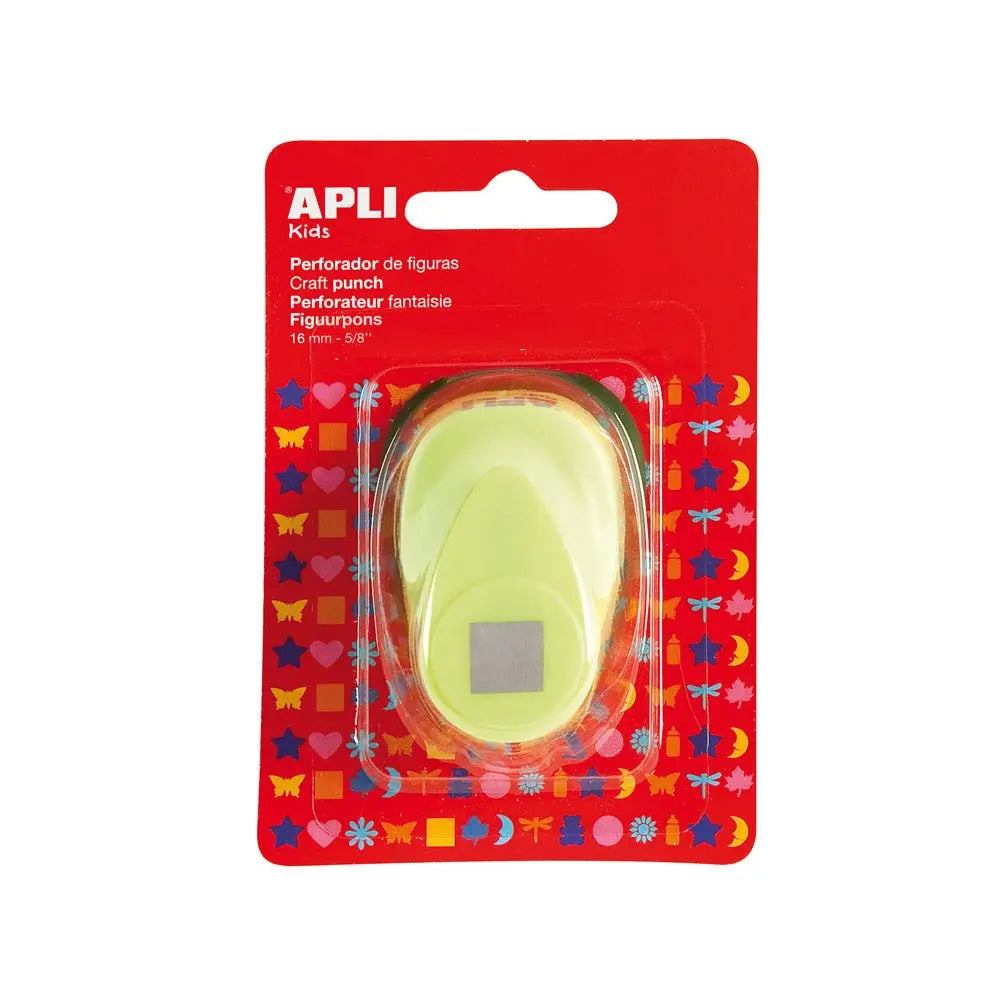 Furador Apli Forma Quadrado Verde para papel, artesanato e decoração, cortante com design quadrado colorido.