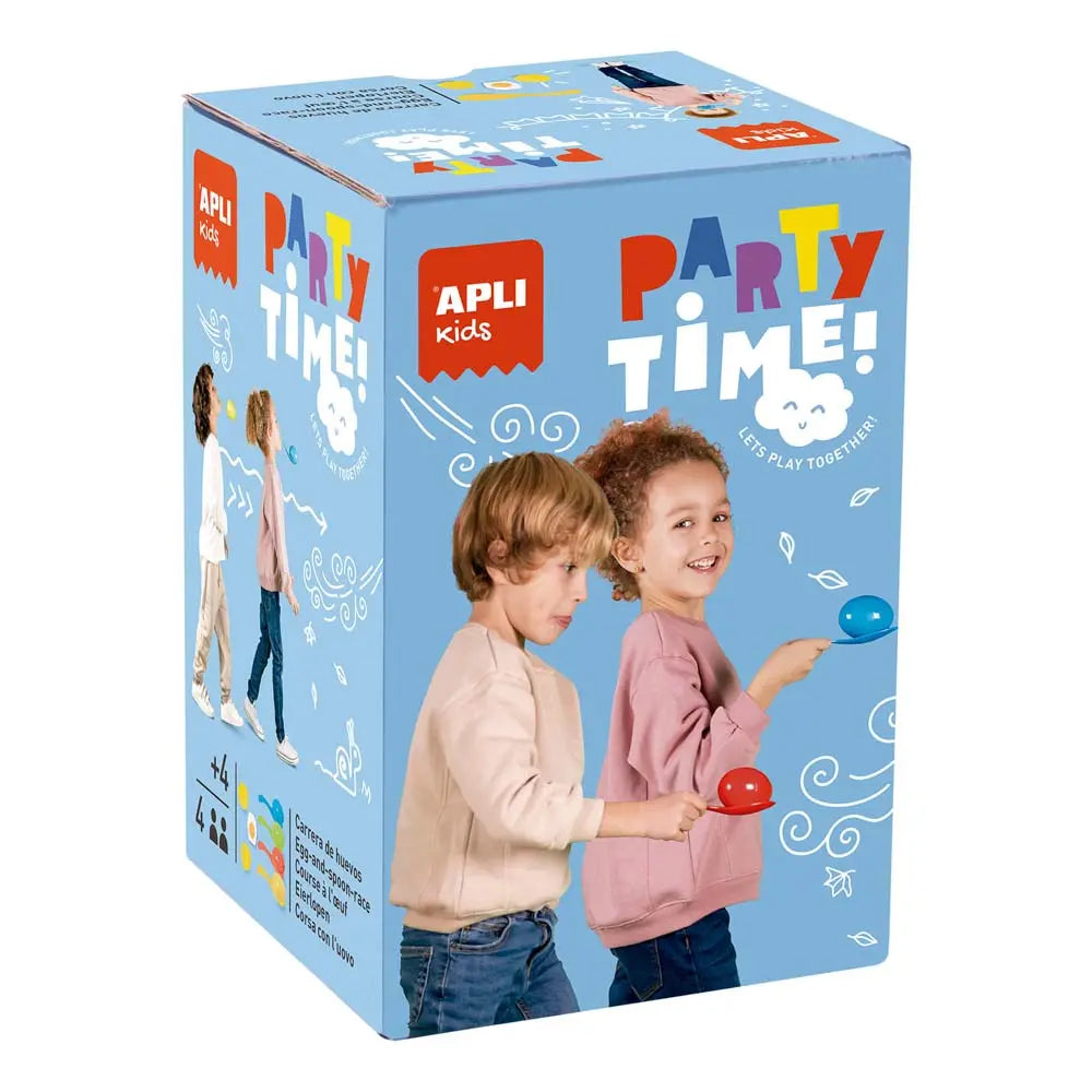 Jogo Party Time Corrida de Ovos da Apli para crianças, com ovos coloridos e peças de plástico, ideal para diversão infantil.
