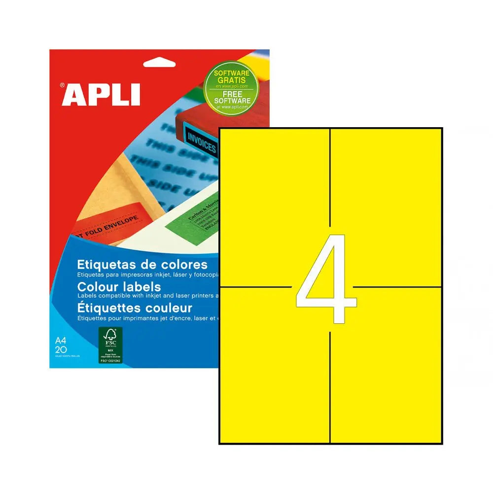 Bluepixel Equipamentos e Serviços Informáticos Lda | Etiquetas A4 105x148mm Amarelas - 80 Unidades | Apli Apli Etiquetas