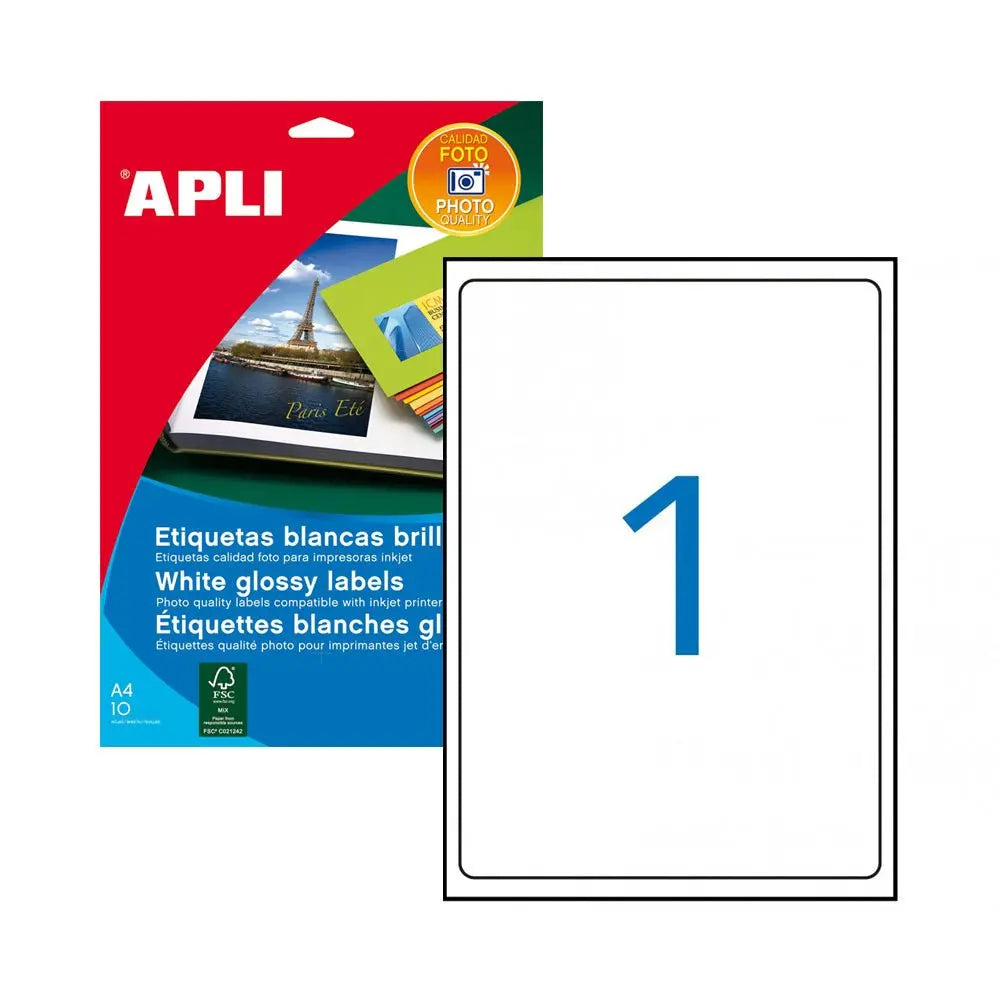 Bluepixel Equipamentos e Serviços Informáticos Lda | Etiquetas A4 Glossy 199,6x289mm InkJet 10 Unidades Apli Etiquetas
