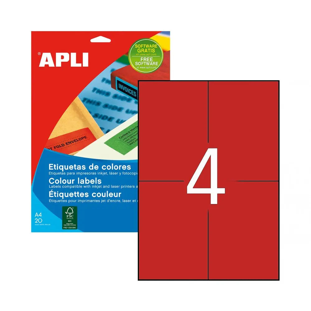Bluepixel Equipamentos e Serviços Informáticos Lda | Etiquetas A4 Vermelha 105x148mm - 80 unidades Apli Etiquetas