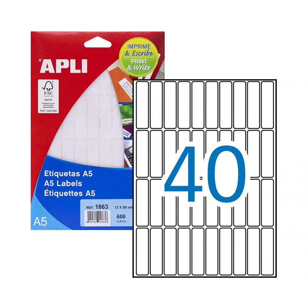 Bluepixel Equipamentos e Serviços Informáticos Lda | Etiquetas adesivas 013x050mm A5 – 600 unidades Apli Etiquetas