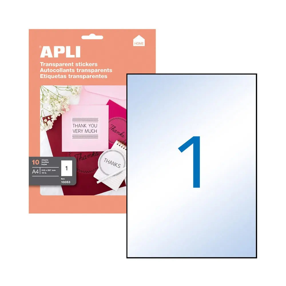 Bluepixel Equipamentos e Serviços Informáticos Lda | Etiquetas Transparentes A4 210x297mm – Pack com 10 Folhas Apli Etiquetas