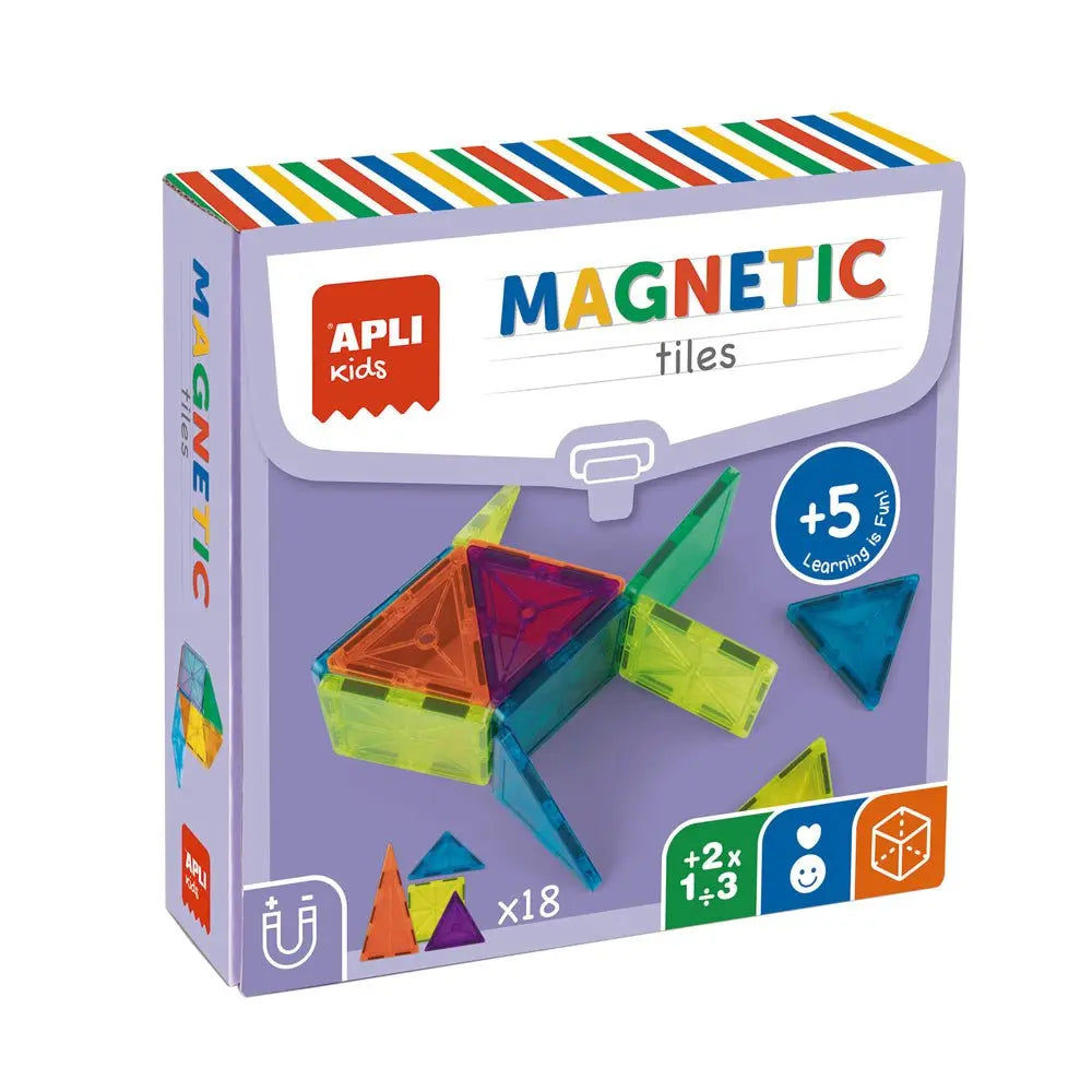 Blocos magnéticos Apli Kids para aprender e brincar, com cores vibrantes e peças educativas para estimular a criatividade.
