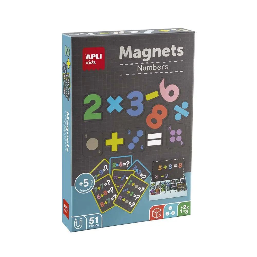 Jogo educativo de ímãs com números da Apli Kids, ideal para aprender matemática com ímãs magnéticos coloridos.