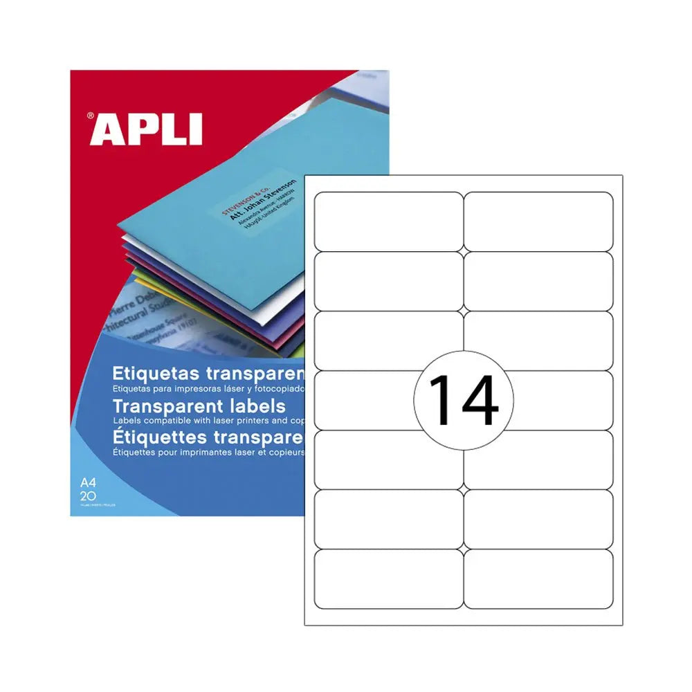 Bluepixel Equipamentos e Serviços Informáticos Lda | Etiquetas Transparentes Apli 099,1x038,1mm - 280 un A4 Apli Transparentes