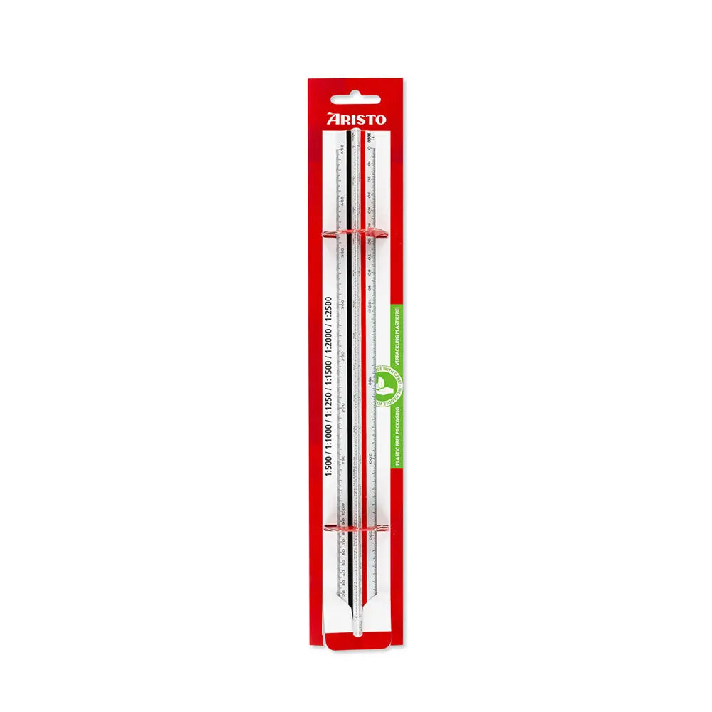 Régua triangular de 30cm da Aristo, ferramenta de precisão para medições e desenhos técnicos.