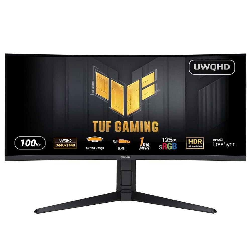 Monitor gaming ASUS TUF VG34VQEL1A 34" curvo UWQHD com design moderno, tela curva de 1500R para jogos e uso diário.
