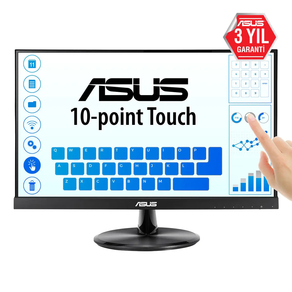 Monitor empresarial ASUS VT229H de 21,5 polegadas FHD IPS Touch com HDMI e tecnologia Flicker Free, display claro e sensível ao toque.
