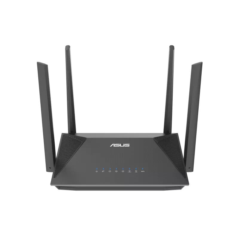 Roteador ASUS RT-AX52 WiFi 6 AX1800 de banda dupla da Asustek, com design compacto e indicadores de conexão.
