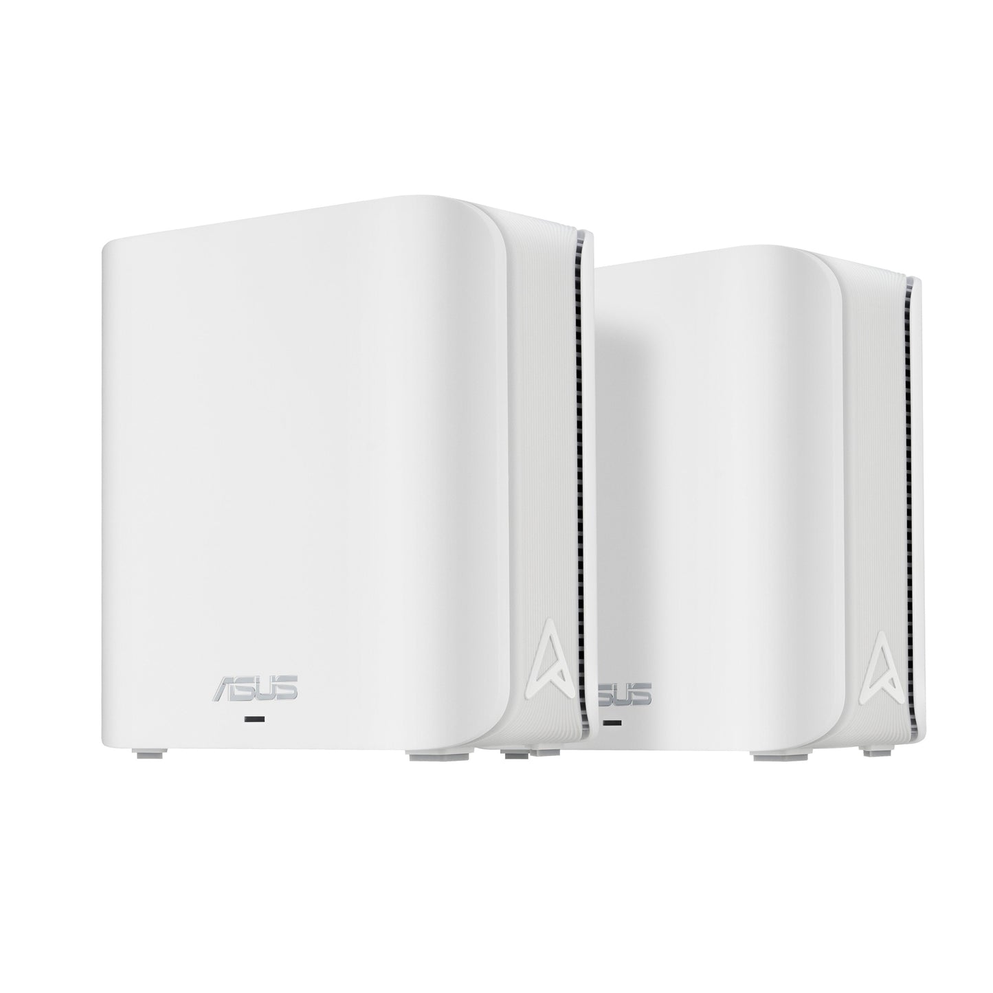 Dois roteadores ASUS ZenWiFi BD4 com suporte WiFi 7, design compacto e antenas externas para alta velocidade de conexão.