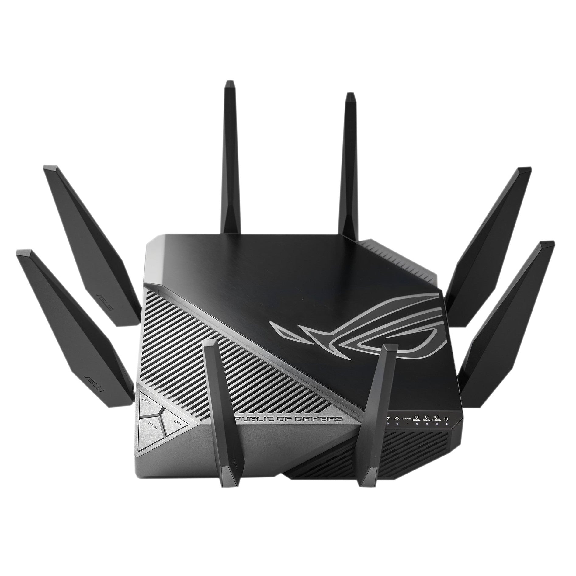 Roteador gaming ASUS ROG Rapture GT-AXE11000 WiFi 6E Tri-band, design moderno e antenas para conexão rápida e estável