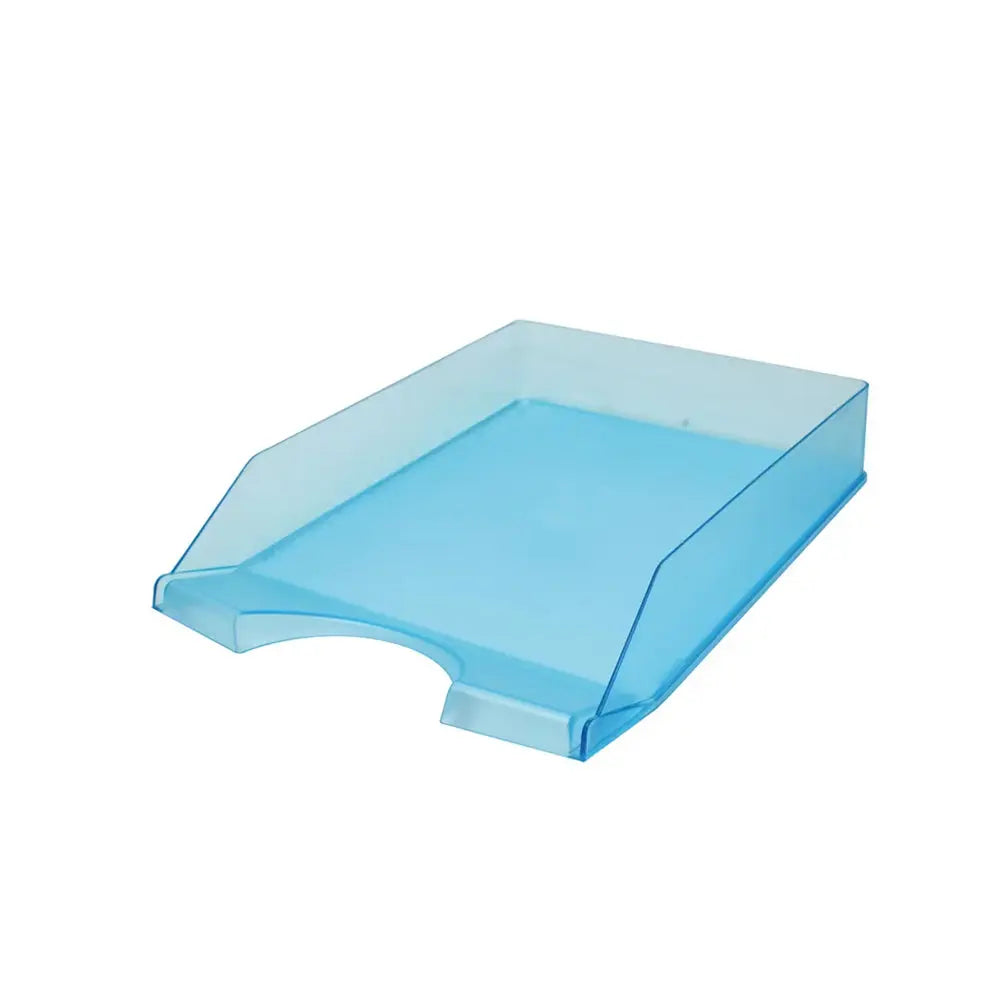 Tabuleiro porta documentos transparente azul da Atlanta, ideal para organizar papéis de forma prática e eficiente.