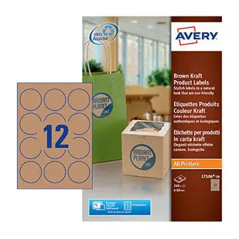 Bluepixel Equipamentos e Serviços Informáticos Lda | Etiquetas Redondas Kraft de 60mm — 240 Unidades, Avery Avery Etiquetas