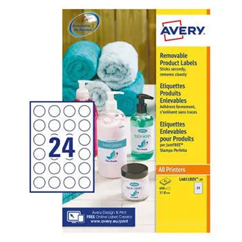 Bluepixel Equipamentos e Serviços Informáticos Lda | Etiquetas Redondas Removíveis Avery 37mm | 600un, 25 Folhas Avery Etiquetas
