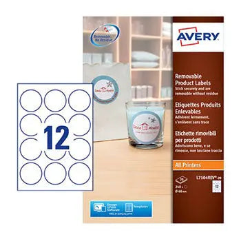 Bluepixel Equipamentos e Serviços Informáticos Lda | Etiquetas Redondas Removíveis Avery 60mm — 240 Unidades Avery Etiquetas