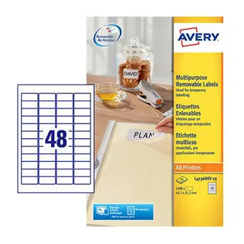 Bluepixel Equipamentos e Serviços Informáticos Lda | Etiquetas Removíveis Avery 045,7x021,2mm – 25 Folhas, 1200un Avery Etiquetas