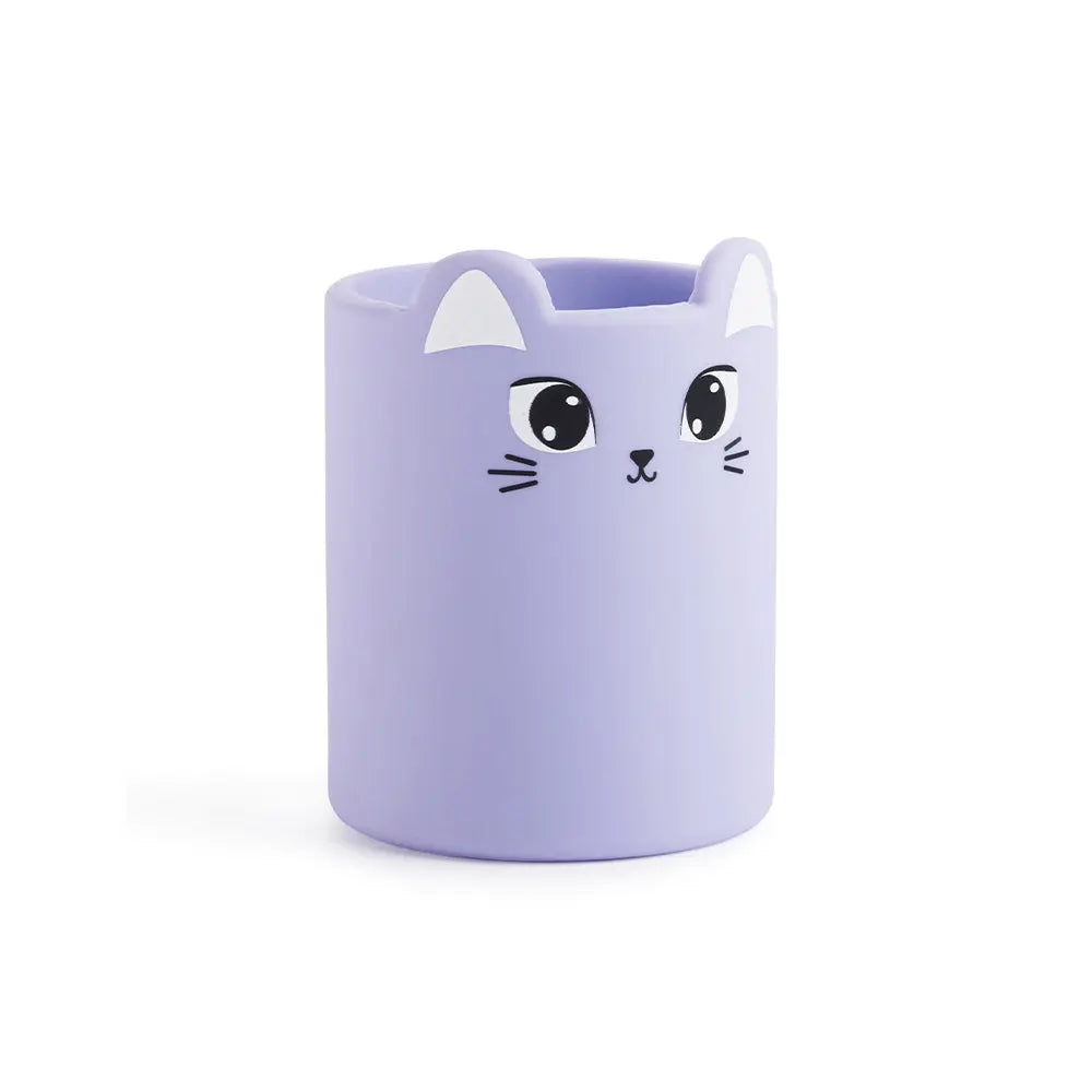 Porta lápis de silicone redondo Wildly Gatinha da Back2Fun, organizador animado e colorido para escritório ou mesa de estudo