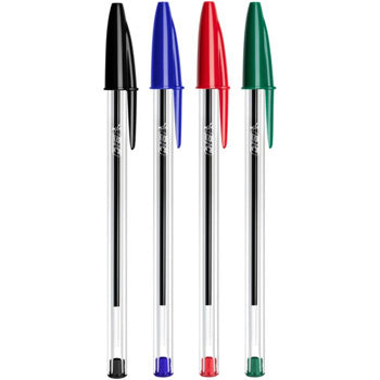 Esferográfica Bic Cristal de 4 cores, ponta de 1mm, kit com 4 unidades, canetas de escrita coloridas e tradicionais