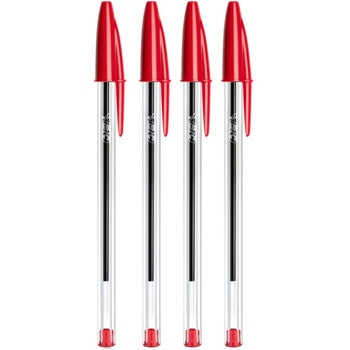 Esferográfica BIC Cristal vermelha, ponta de 1mm, em pacote com 4 unidades, caneta esferográfica de escrita suave.