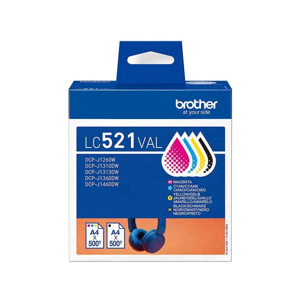 Pack Tinteiros Brother LC521VAL — 4 Cores, 500 páginas