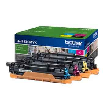 Pacote de cartuchos de toner Brother TN-243 CMYK com 4 cores, para impressoras Brother, capa de 1000 páginas cada.