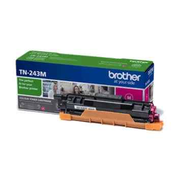 Toner Brother TN-243M Magenta compatível, original, para impressora Brother, rendimento de 1000 páginas, imagem do cartucho.