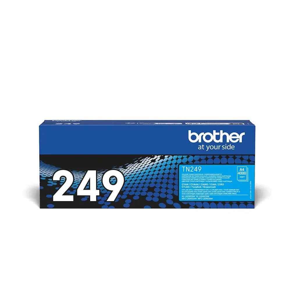 Toner Brother TN-249C azul original para impressoras, capacidade de 4000 páginas, compatível com impressoras Brother.