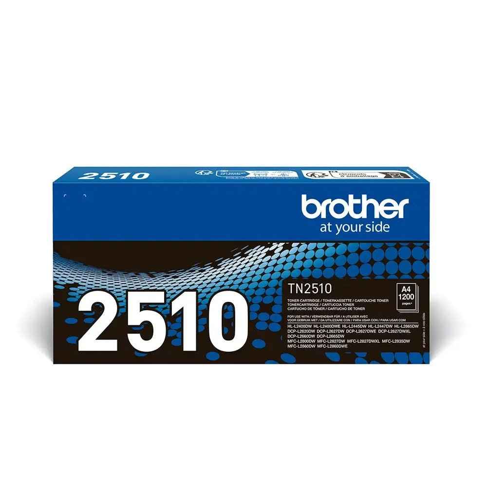 Toner Brother TN-2510 preto original para impressora, capacidade para 1200 páginas, compatível com impressoras Brother.