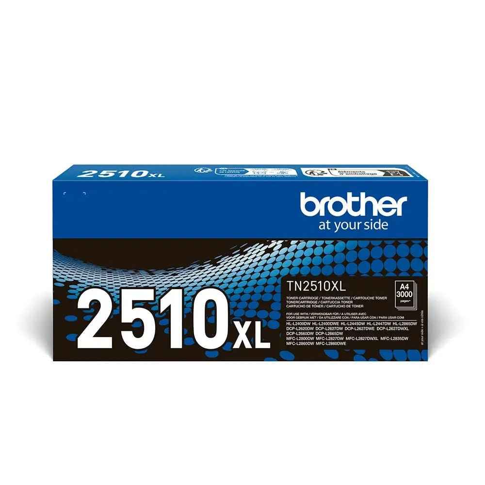 Toner Brother TN-2510XL preto original, compatível com impressoras Brother, capacidade de até 3000 páginas, econômico