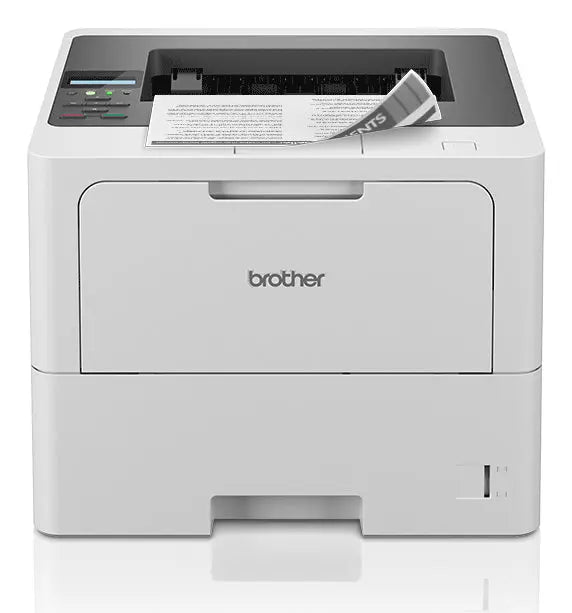 Impressora laser mono Brother HL-L6210DW A4 com Wi-Fi, impressão duplex e velocidade de 50ppm, vista frontal.