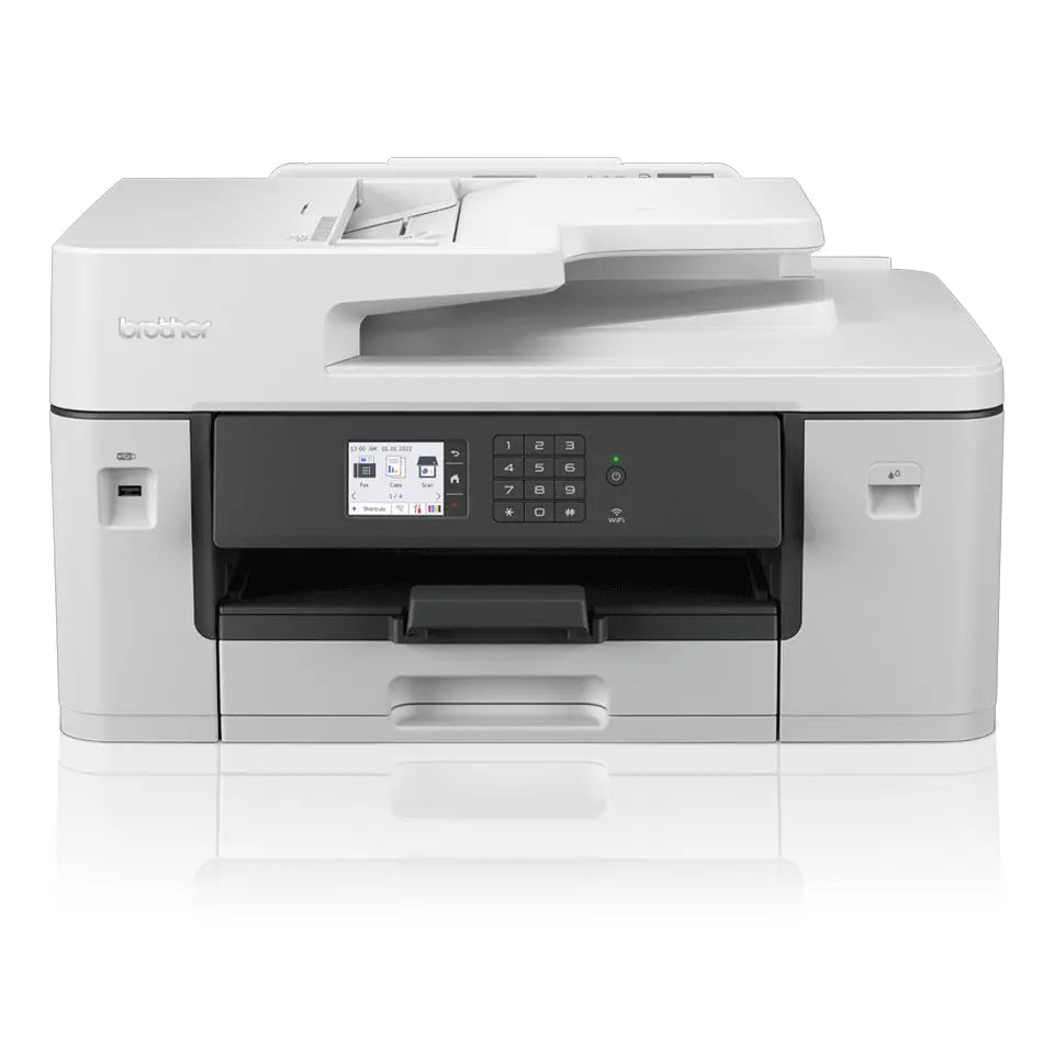 Impressora multifuncional Brother MFC-J6540DWE a cores A3 com impressão duplex e taxa de 28 páginas por minuto.