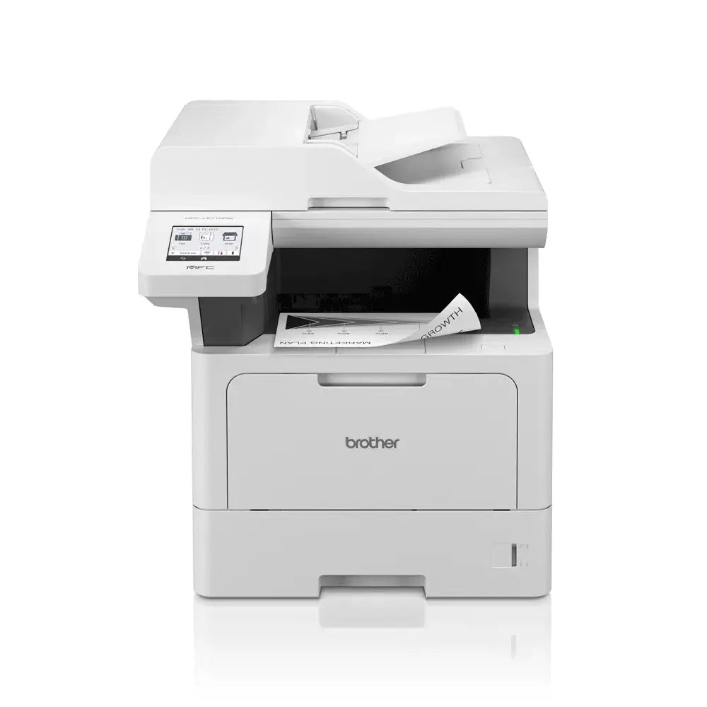 Impressora multifuncional Brother Laser Mono MFC-L5710DW com tela, bandeja de papel e botões de controle.