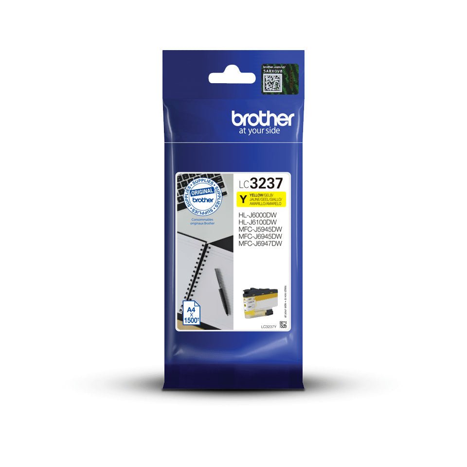 Tinta amarela Brother LC-3237Y para tinteiros e cabeças de impressão, até 1500 páginas, compatível com impressoras Brother