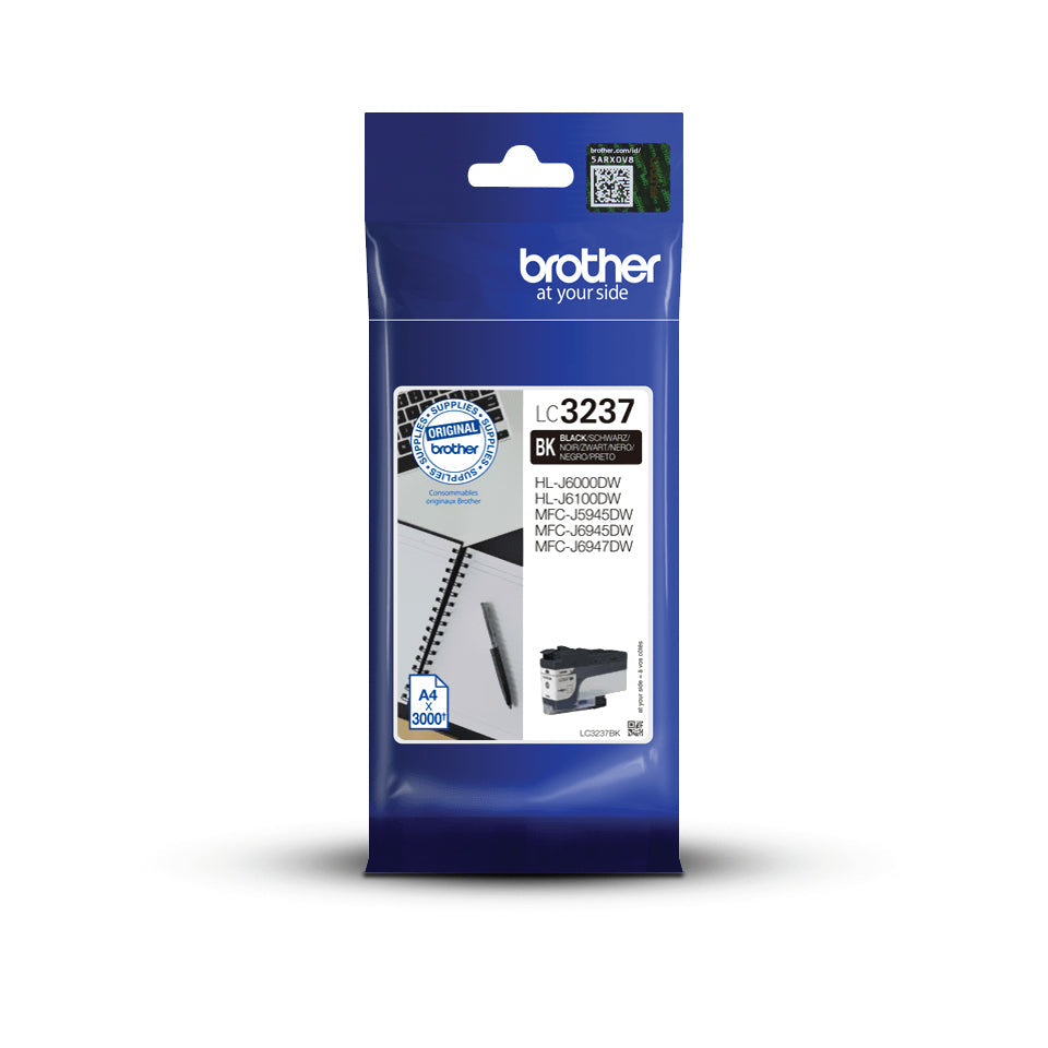 Tinta Brother LC-3237BK preta para impressora, alta capacidade de 3000 páginas, compatível com impressoras Brother.
